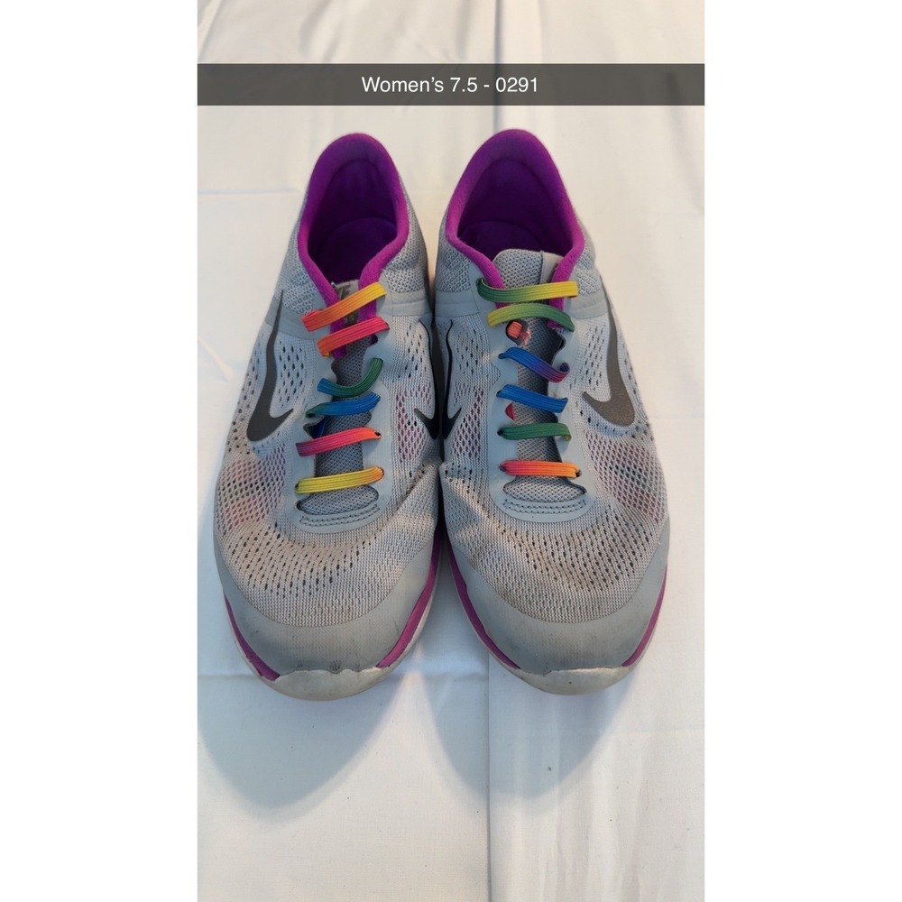 Nike Flex 2016 RN Womens Running Shoes Gray Purple Rainbow Laces 830751-005 8.5